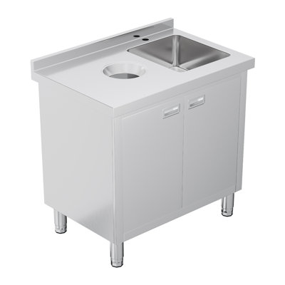 36" W Stainless Steel Sink Cabinet with Trash Bin Storage