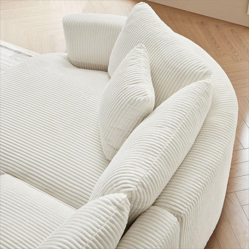 Oversized Sectional Sofa, Modern Couch with Chaise, White Corduroy, Left Hand Return