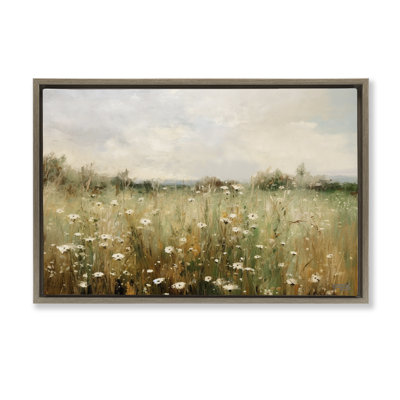 Country Daisy Field Framed Floater Canvas by Roozbeh Bahramali