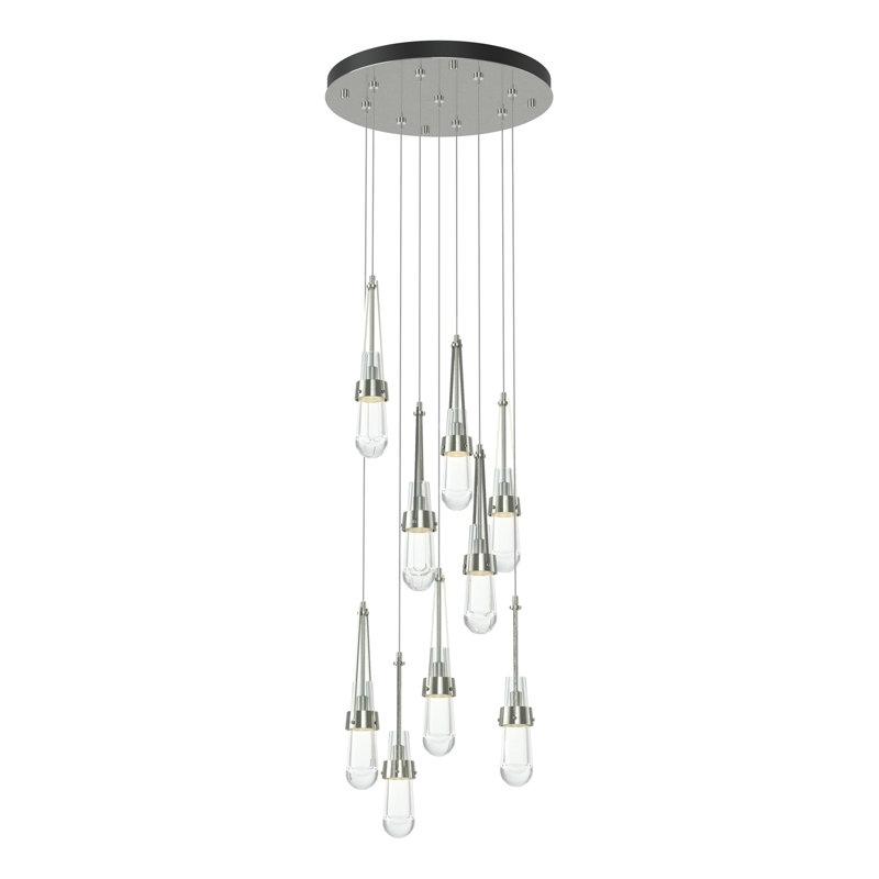 Luminaire suspendu 9 lumières Link, Standard: 19" to 80", Verre transparent, Sterling