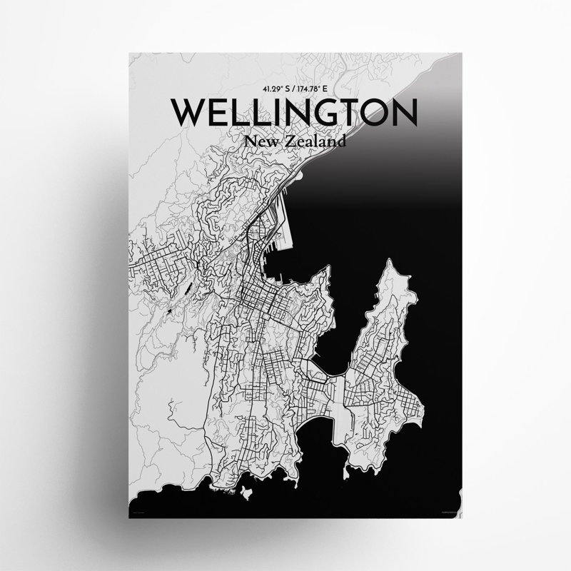 Wellington, carte de la ville, impression, H 27,6 po x l 19,7 po, Noir / blanc