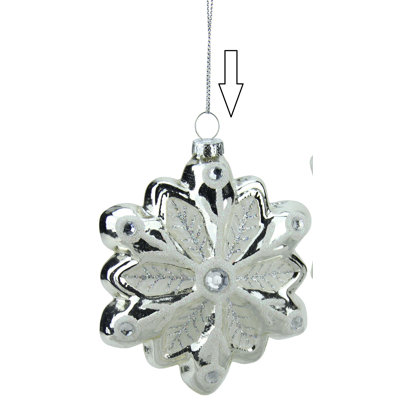 Ornement en forme de flocon de neige 4 po argent et blanc avec fausses pierres précieuses 4 po