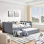 Lit de jour double en vichy double avec couchette simple sans sommier, avec port USB et adorable tissu en forme de vague-591085815