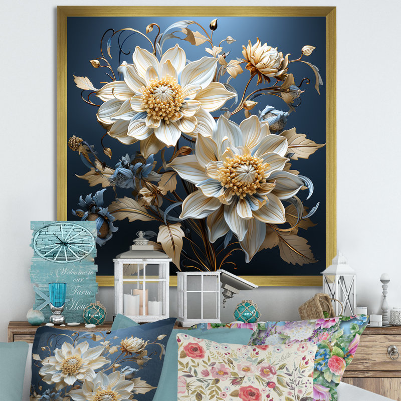 «Blue Cornflowers Tranquility» sur impression sur toile, H 16 po x l 16 po x P 1 po, Cadre doré simple