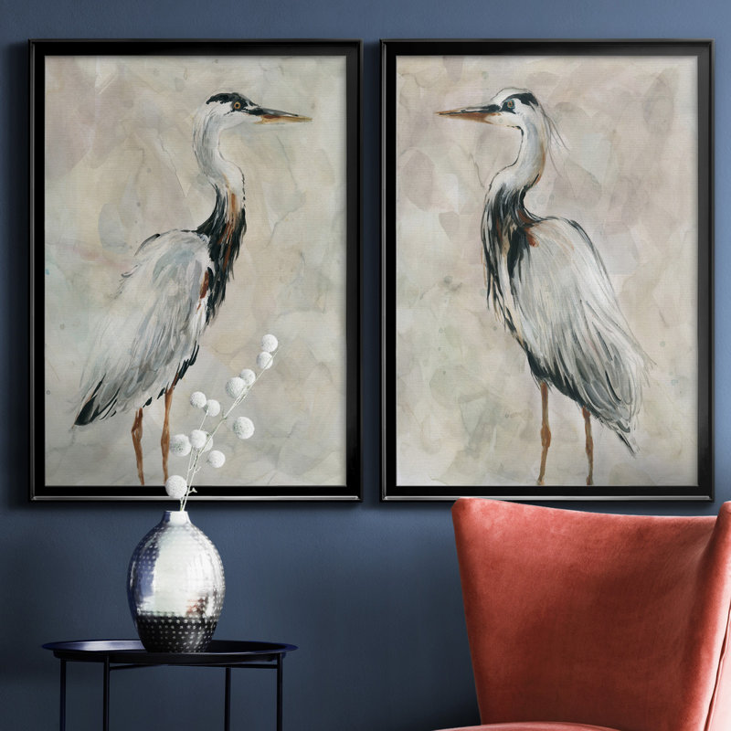 Crane at Dusk I - ensemble de 2 reproductions, H 44 po x l 31 po, Toile encadrée, Black