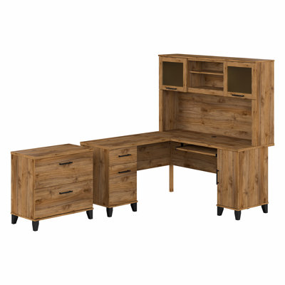 Magomed 3 Piece L-Shape Computer Desk Office Set with Hutch