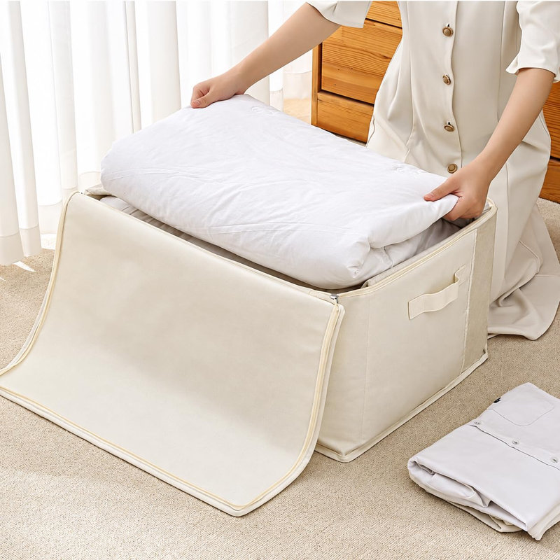 3 Pack Canvas Comforter Storage Bags for Clothes & King Comforters, Natural, Natural