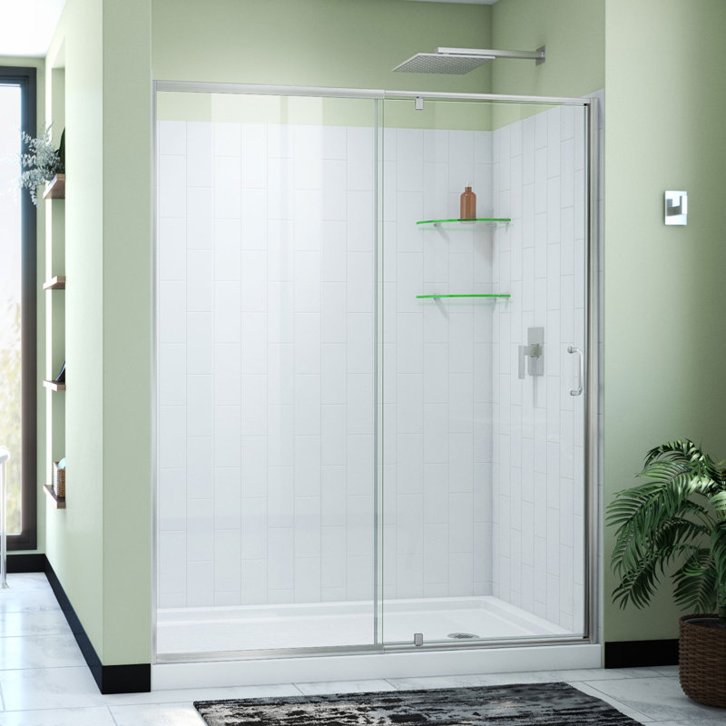 Flex 60" W x 30" D x 78" H Semi-Frameless Square Tub Enclosure with Fixed Panel and Base Included, Brushed Nickel