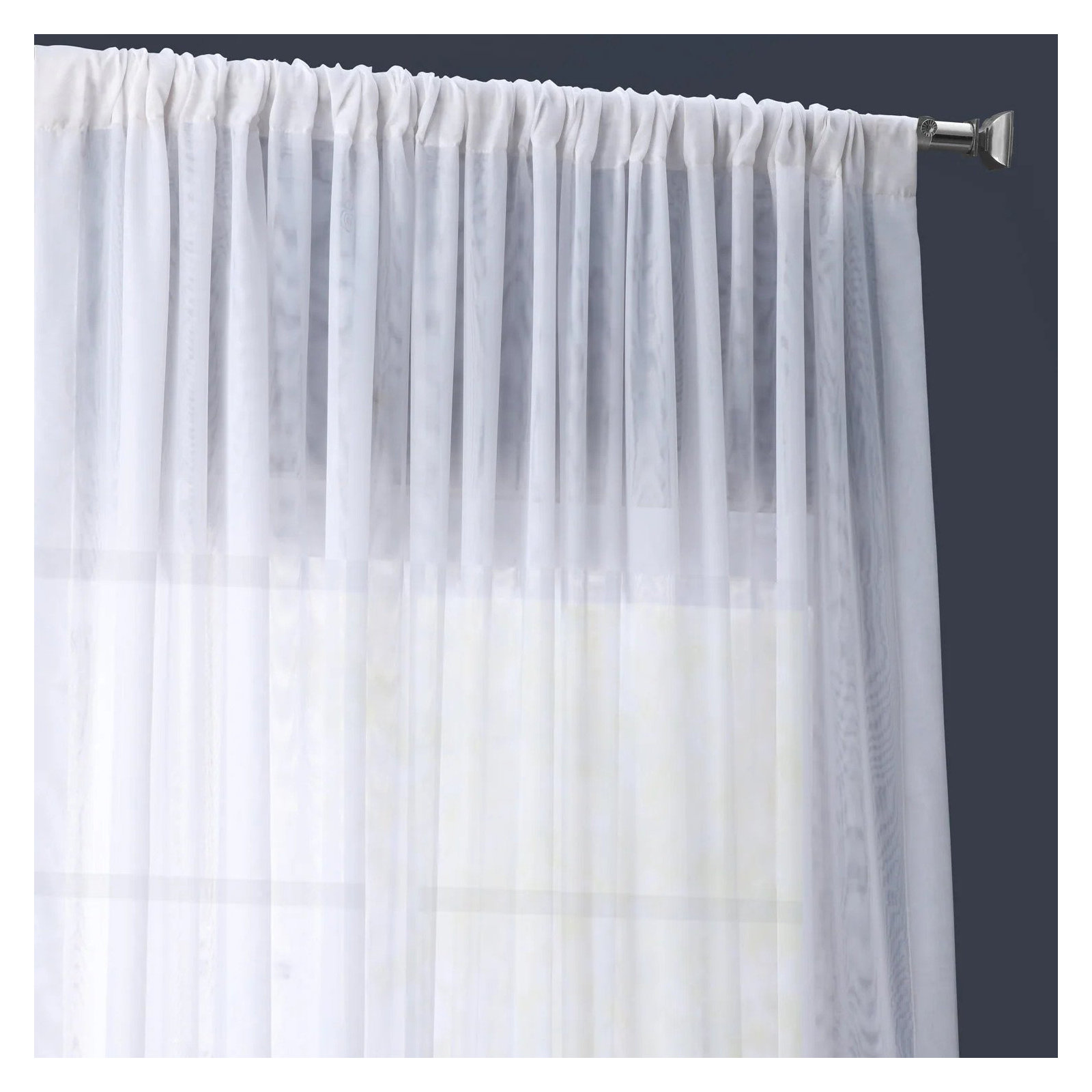 Apollo Extra Wide Double Layered Voile Sheer Single Curtain Panel, White, 50" W x 96" L