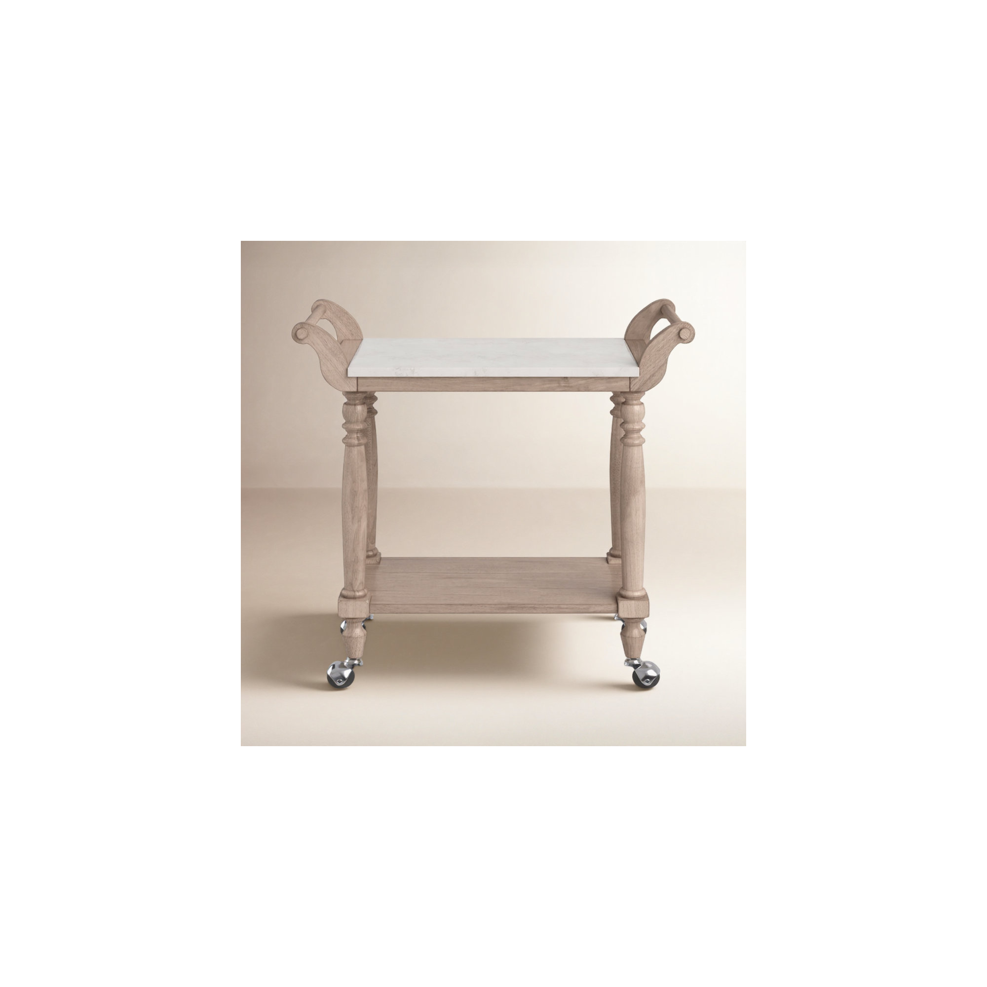Aberdale Marble Top and Wood Bar Cart, Sandalwood Beige