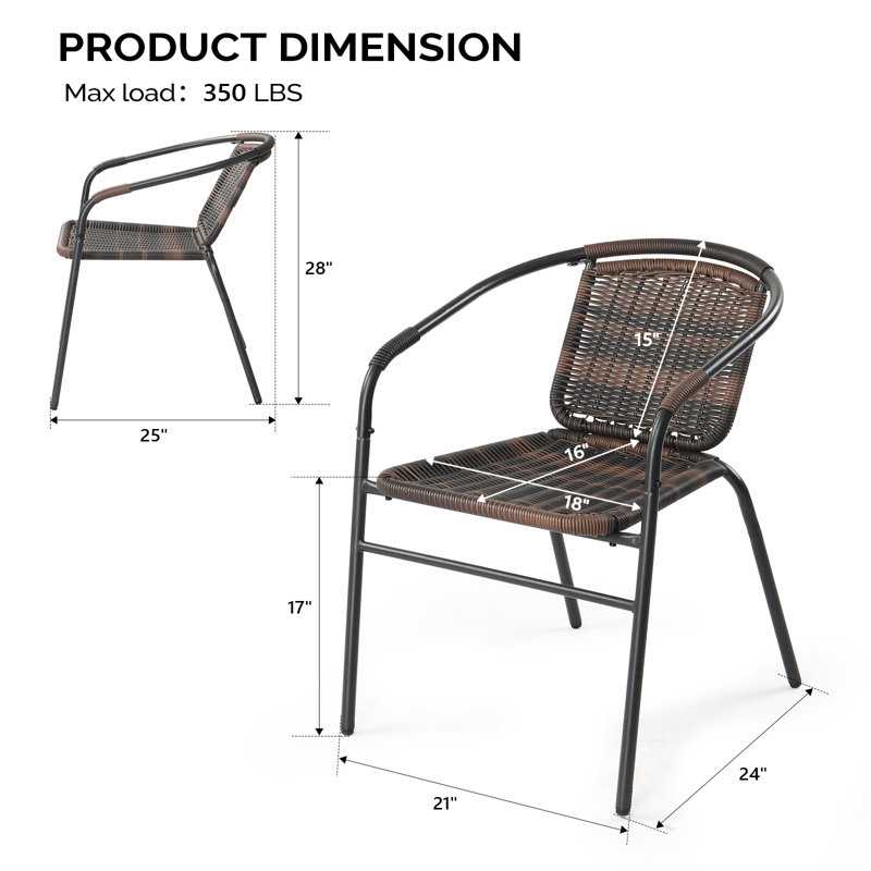 4Pcs Stackable Rattan Patio Chairs, Brown/Black