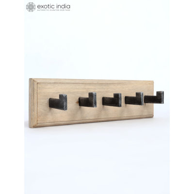 Exotic India 18" Wood and Iron Wall Hanger, Rustic Decorative Wall Organizer