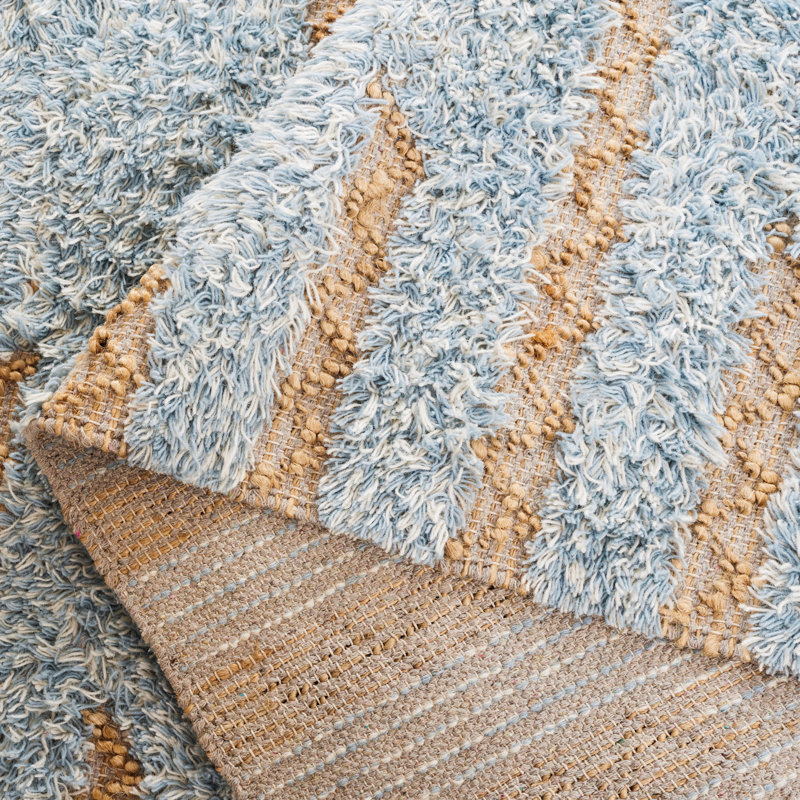 Amauria Hand Woven Wool/Jute/Cotton Abstract Rug in Blue/Natural, Rectangle 5' x 8'
