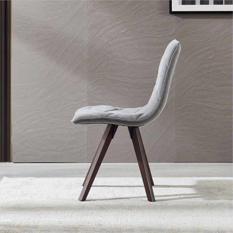 Ensemble de 2 chaises d'appoint de style Mid-Century moderne avec sièges en tissu gris classique et pieds en bois massif pour la salle à manger de la cuisine