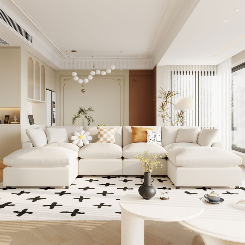 Modern Large U-Shape Sectional Sofa,Sectional Couch with with Removable Ottomans, Beige 100% Polyester