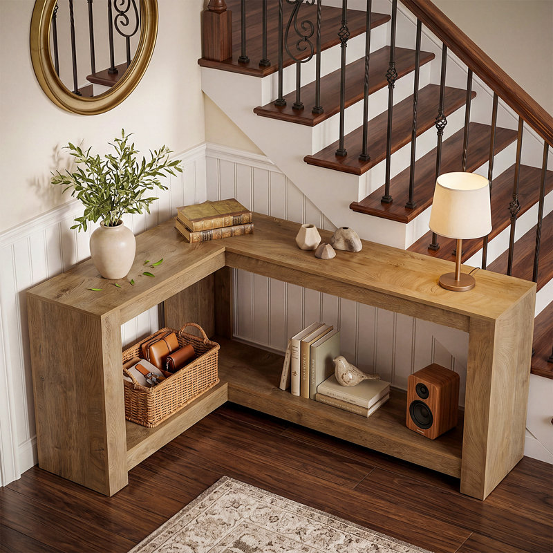 63'' L-shaped Console Table with Storage Shelves