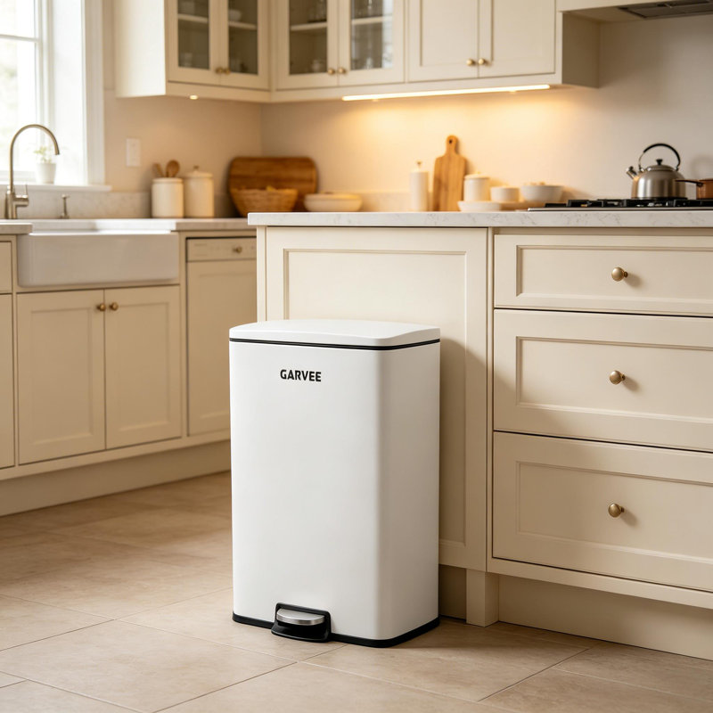 Grande poubelle en acier inoxydable de 13 gallons avec couvercle silencieux à fermeture douce pour le bureau du salon, Blanc