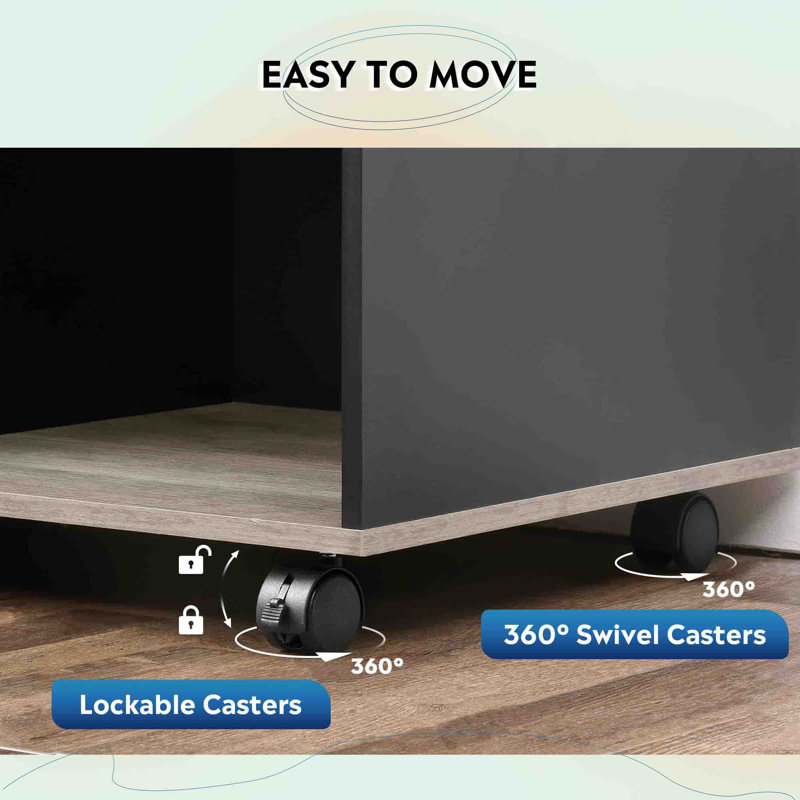 Greige 3-Drawer Wood Mobile Filing Cabinet with Open Shelves
