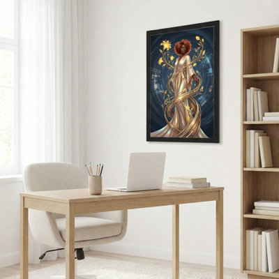 Golden Floral Woman, reproduction d'art sur toile tendue sur toile, ensemble de 1