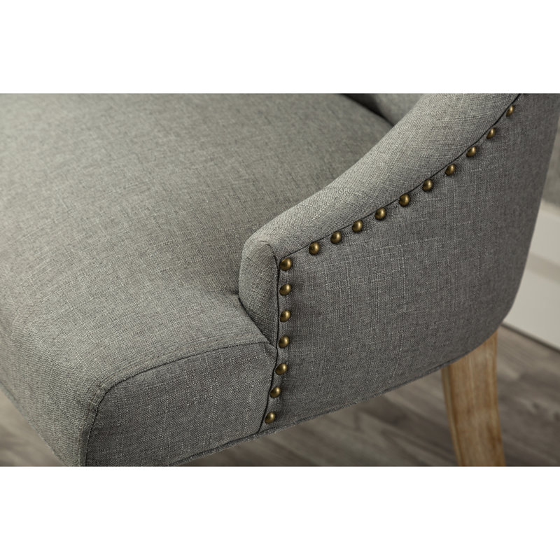 2 pièces avec chaises à oreilles en bois massif à boutons gris, Gris