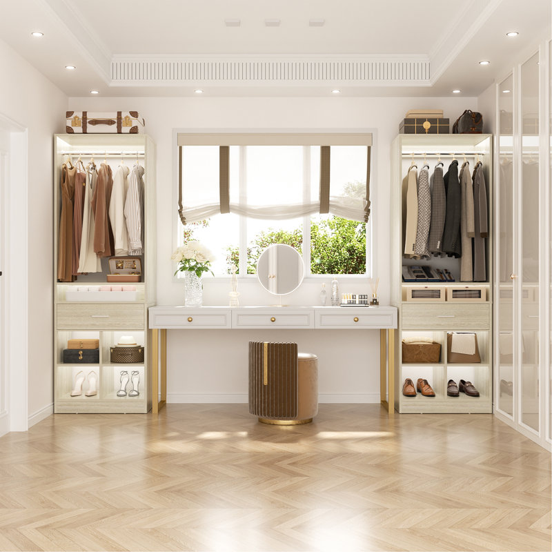24.4'' W Freestanding Closet System With Drawer, White Wood
