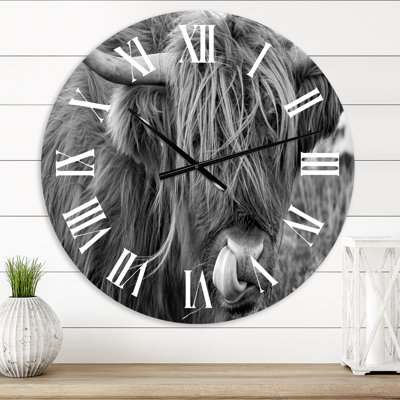 Scottish Cow On Moorland II Metal Wall Clock