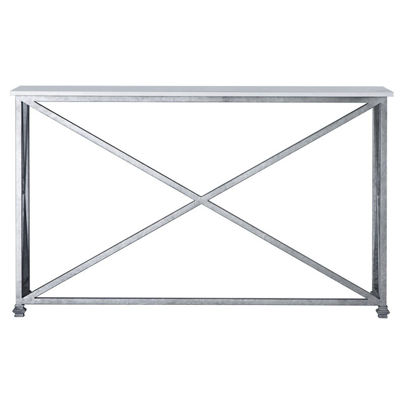 Medallion 60'' Console Table, Royal Silver, 34"H x 45"W x 15"D, Carrera Marble