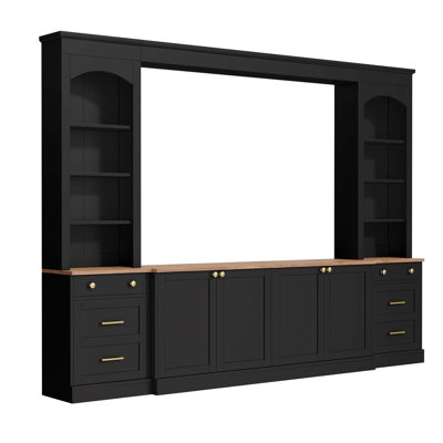 Entertainment Center Wall Unit with Ample Storage, Retro-Inspired TV Stand for Screens Up to 70 Inches, Designed for Living Room Organization and Display.