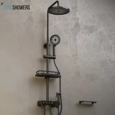 Ensemble de robinet de salle de bain mural à poignée simple gris clair Juno