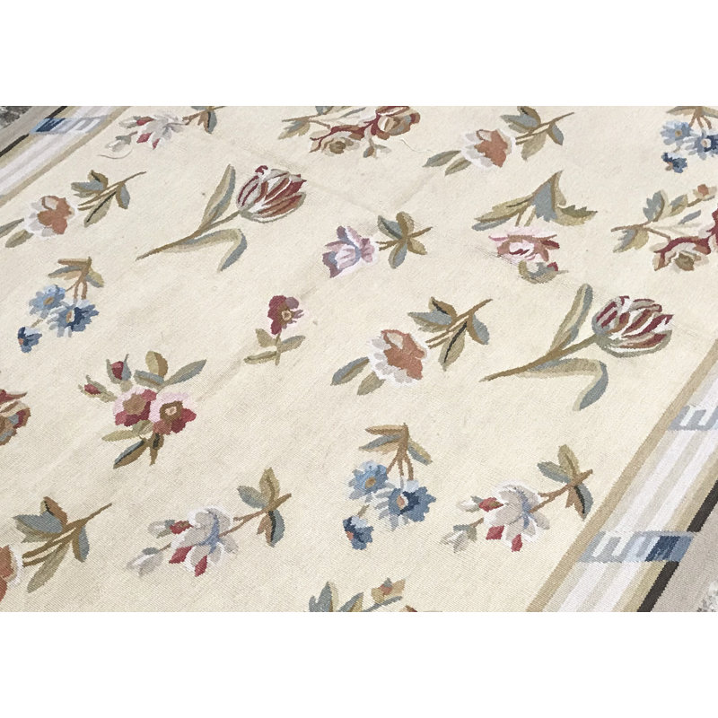 Tapis crème et beige noué à la main de haute qualité