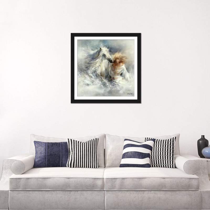 «Scène dans l'eau», reproduction sur toile, H 18 po x l 18 po x P 1,5 po, Papier d'art encadré noir, Pas de tapis