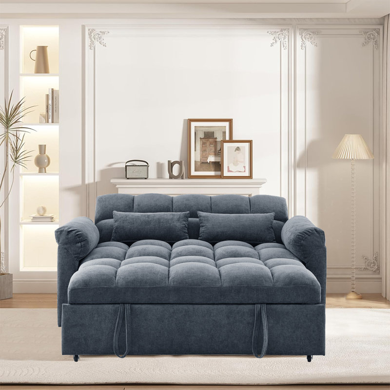 Canapé convertible 62 po Ruchma, Lin gris bleu