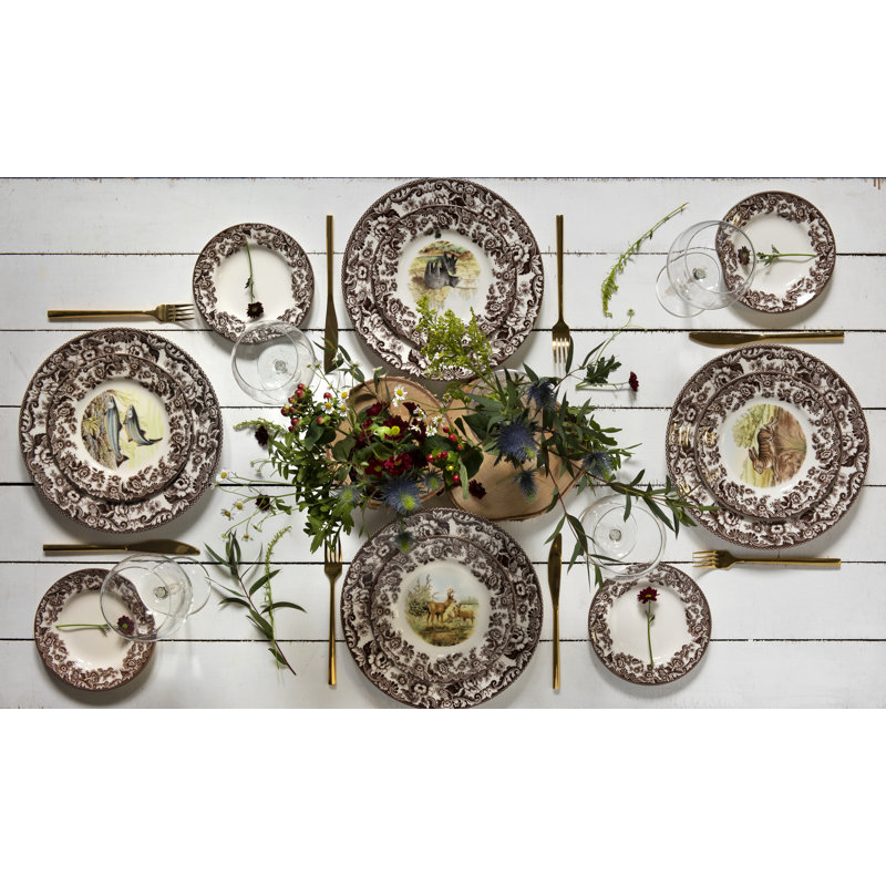 Spode Woodland Turkey Cranberry Dish W-Slotted Spoon