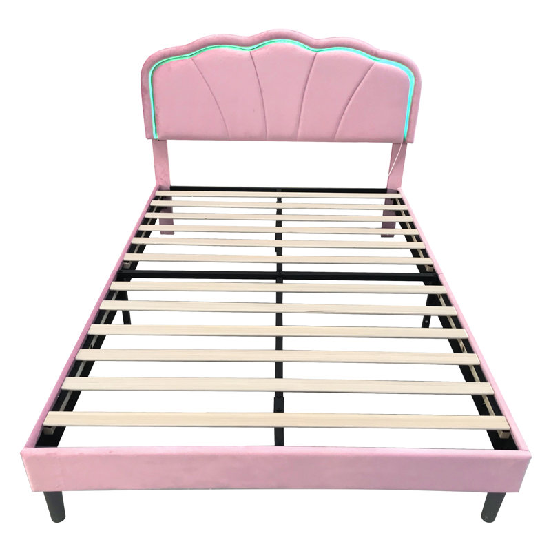 Upholstered Bed With Adjustable Headboard Velvet, Double (4'6), Pink