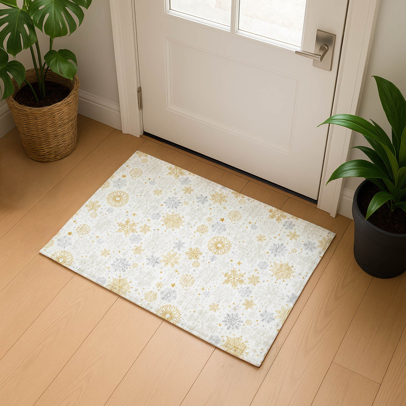 Premium Machine Washable Ingrassellino AMF1823 Stars and Snowflakes Holiday Rug, Rectangle 1'8" x 2'6"