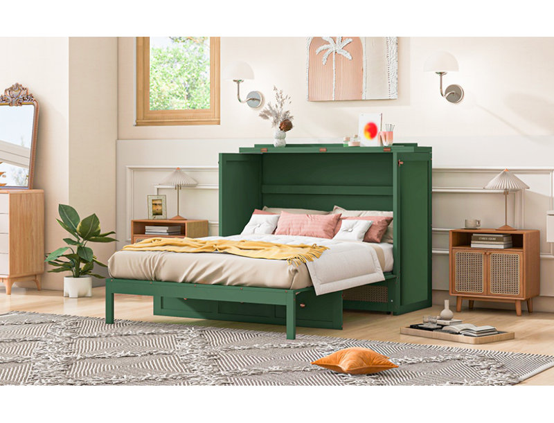Lit escamotable double avec grands tiroirs, vert, Vert