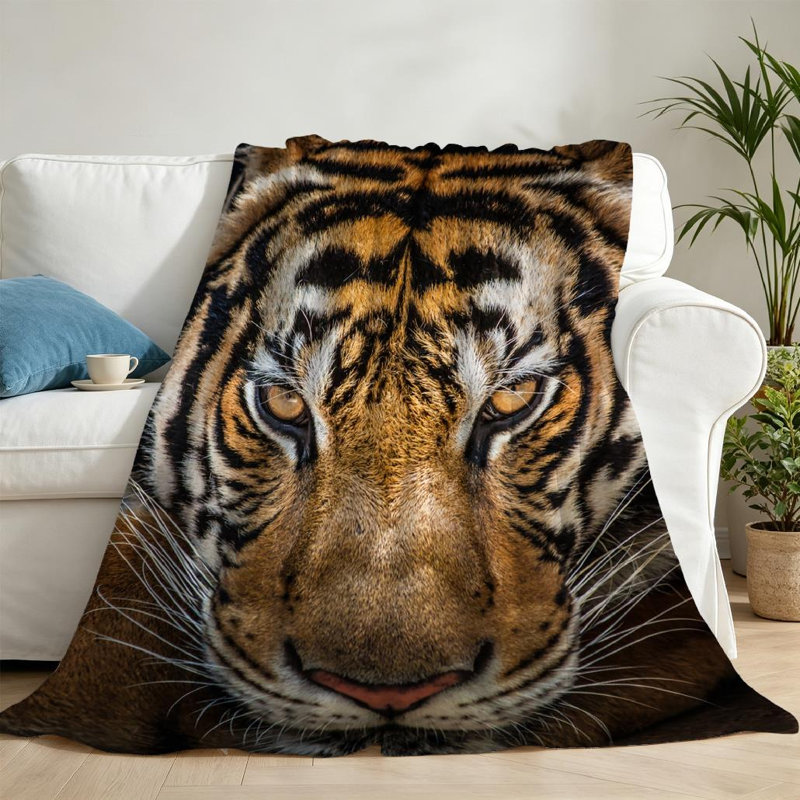 Jeté en molleton noir ultra doux, imprimé Tigers, Throw 50" x 60"