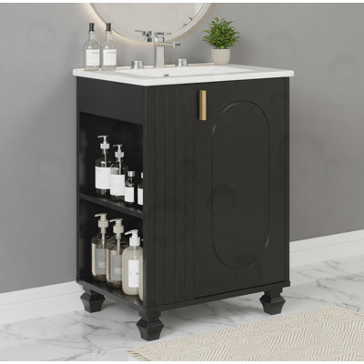 Meuble-lavabo de salle de bain avec tablette de porte, rangement latéral ouvert