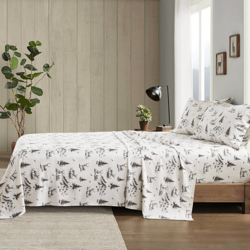 Toile de cerf gris 4 pièces 4 pièces, 100% flanelle de coton, lavable à la machine