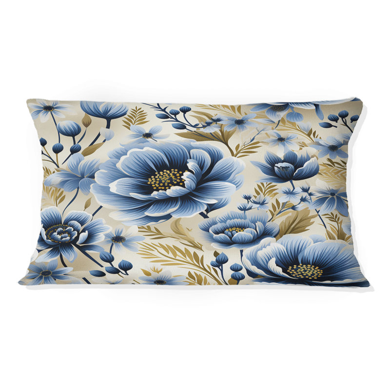 Motif floral rétro bleu et beige I - coussin à imprimé floral