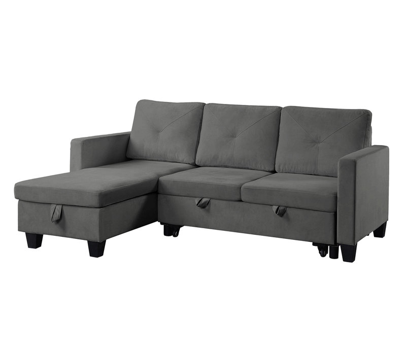 Canapé modulaire réversible en velours 82,5 po avec méridienne de rangement, Gris foncé