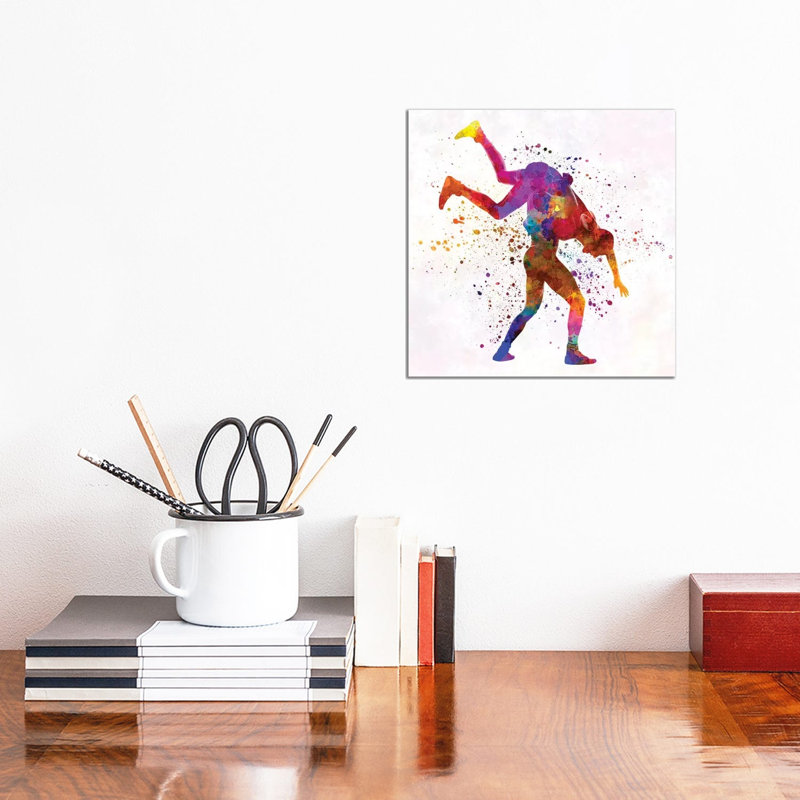 Wrestlers Wrestling Men In Watercolour III by Paul Rommer - Wrapped Canvas Painting, 30.48 cm H x 30.48 cm W