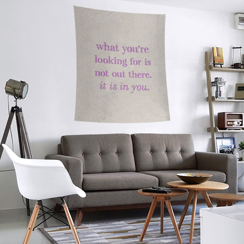 Tapisserie de polyester à citation manuscrite en polyester, H 60 po x l 51 po, Blanc / violet