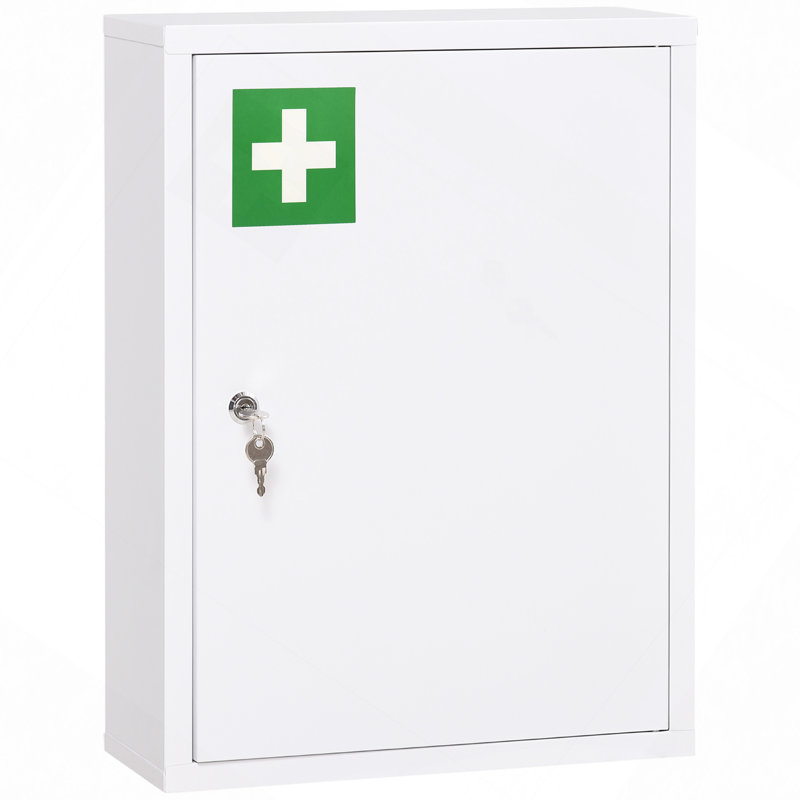 Armoire à pharmacie murale avec serrure, armoire murale verrouillable en acier à 3 niveaux pour la salle de bain, cuisine avec 2 clés