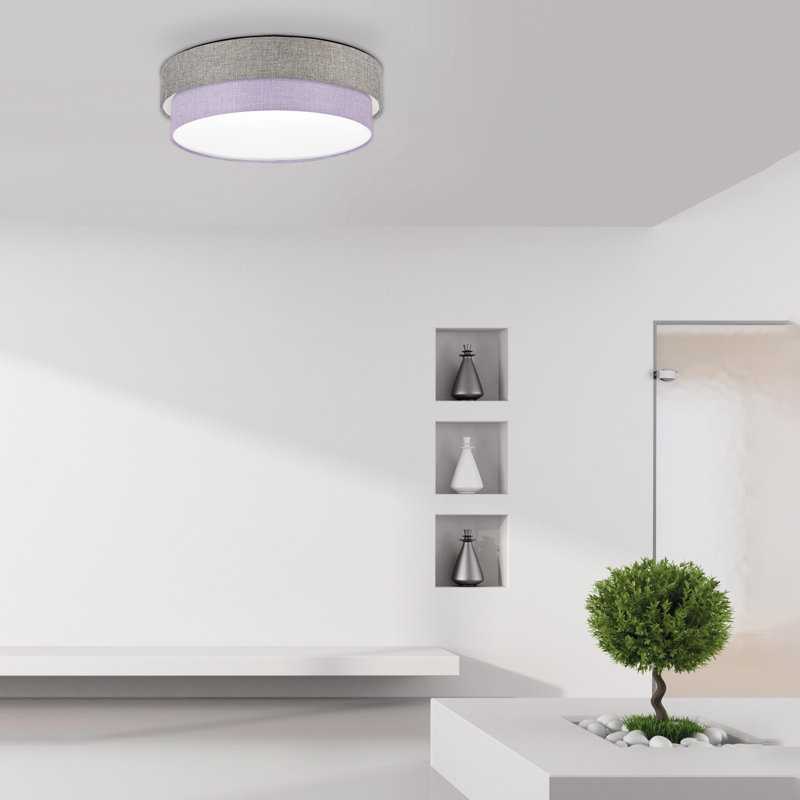 Elsemarie Fabric Flush Mount, Grey, Purple
