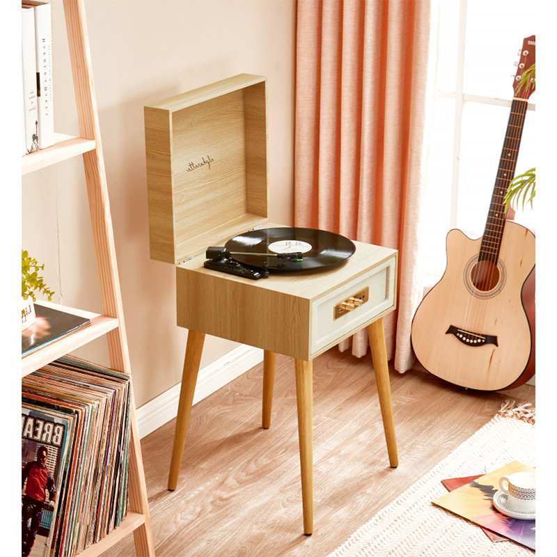 Tourne-disque vinyle Retromax Bluetooth: lecteur LP sur pied, Chêne