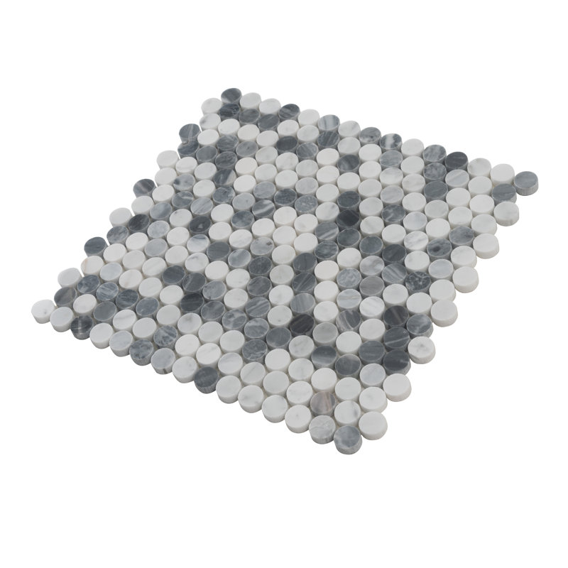 Indigo 0.8 in. x 0.8 in. Polished Marble Tile, Gray/White