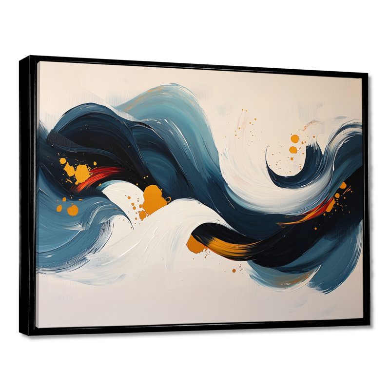 Omor - Abstract Large Wall Art, Noir, noir, noir, noir, H 12 po x l 20 po, Cadre flottant