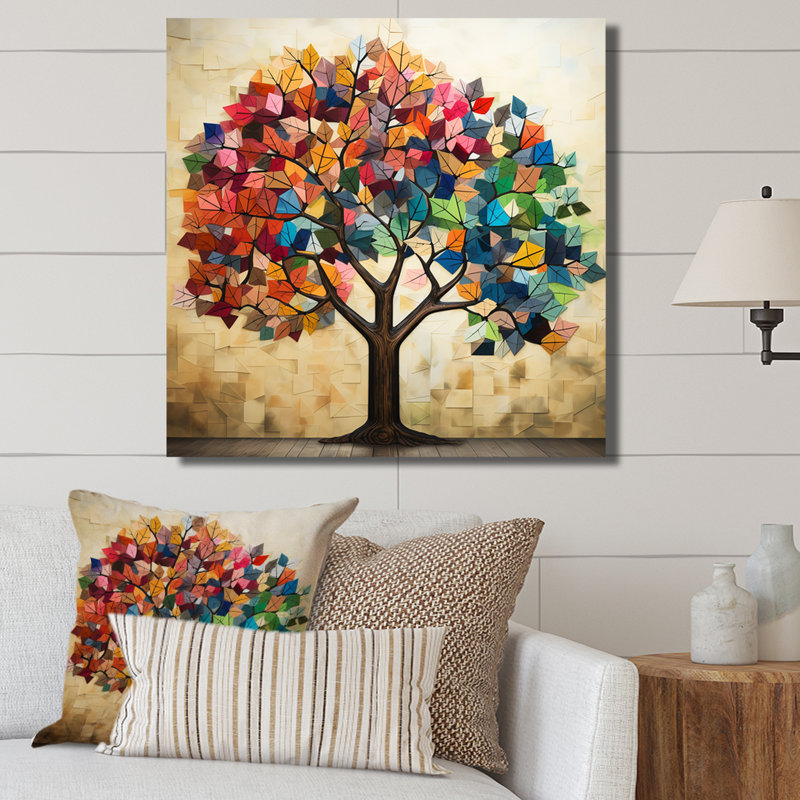 Arbre de harmonie américain coloré I - arbre, art mural, H 36 po x l 36 po