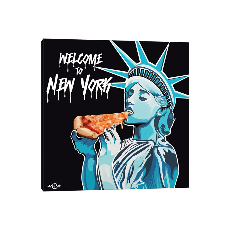 Welcome To NY - Liberty Pizza Black Square by Hybrid Life Art - Wrapped Canvas Print, 93.98 cm H x 93.98 cm W x 1.91 cm D